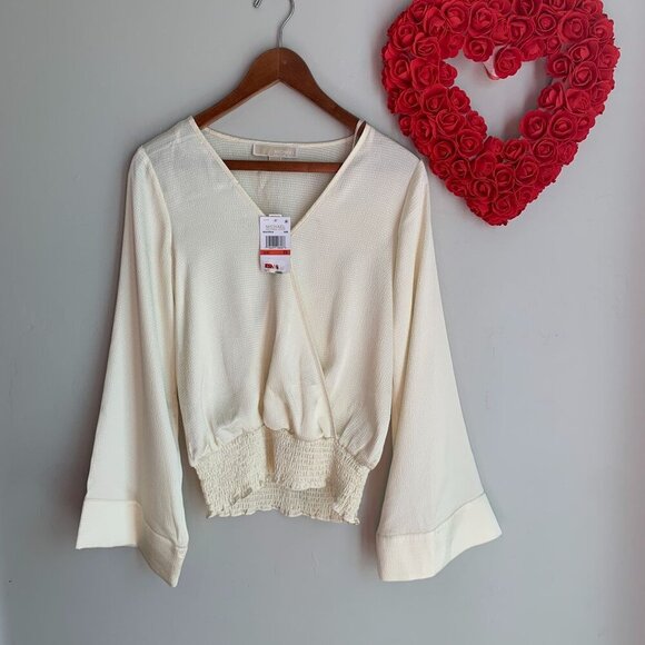 MICHAEL Michael Kors Smocked Kimono Sleeve Top XS in Bone Ivory - Picture 1 of 11